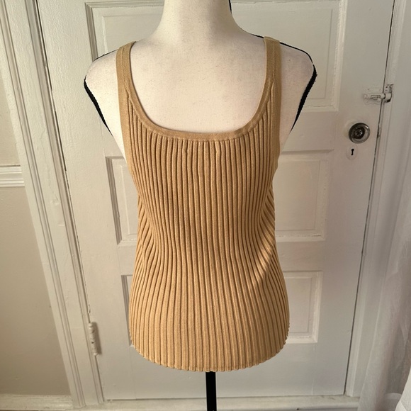 Cable & Gauge Silk Blend Ribbed Knit Women's Sleeveless Top Neutral Minimalist L - Picture 2 of 7